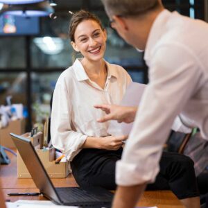 Man and woman collaborating